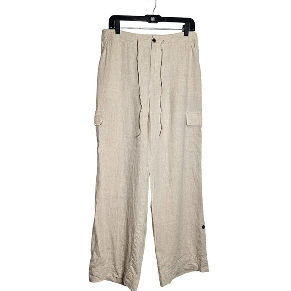 Havana Jacks Cafe Beige Linen Pants Women Size 8 Relaxed Fit Boho Neutral Beachy - Picture 1 of 11